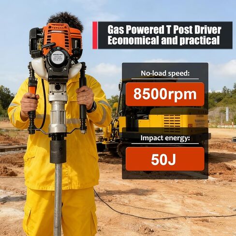1200W 4-Stroke 37.7cc Gas T Post Driver with 2 Sleeves | 37.7cc 4-Stroke, 1200W/8500RPM, 35J Impact, 2 Sleeves (55mm, 70mm), for Farm, Ranch, Construction in Kuwait