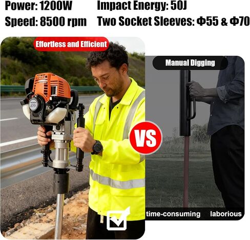 1200W 4-Stroke 37.7cc Gas T Post Driver with 2 Sleeves | 37.7cc 4-Stroke, 1200W/8500RPM, 35J Impact, 2 Sleeves (55mm, 70mm), for Farm, Ranch, Construction in Kuwait