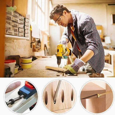 Professional 14pc Pocket Hole Drilling Kit - 15 Degree Angled Jig System with Multi-Size Drive Connectors (6/8/10mm) for Accurate Wood Joinery in Kuwait