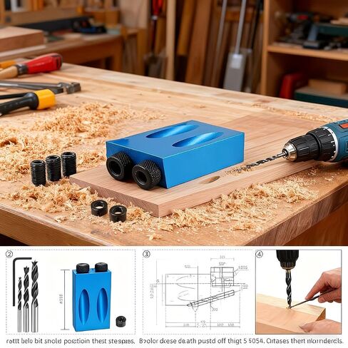 Professional 14pc Pocket Hole Drilling Kit - 15 Degree Angled Jig System with Multi-Size Drive Connectors (6/8/10mm) for Accurate Wood Joinery in Kuwait