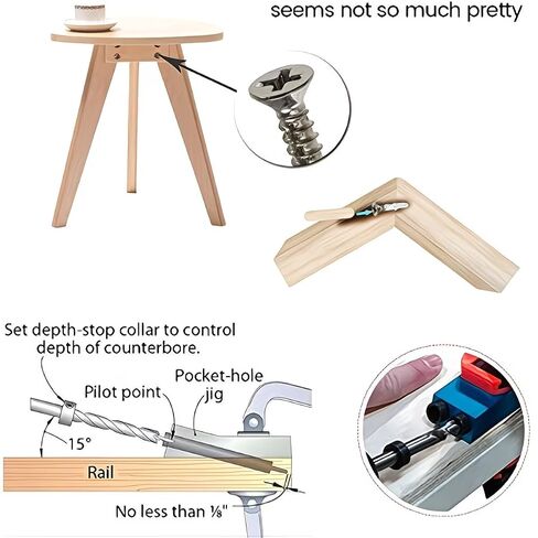 Professional 14pc Pocket Hole Drilling Kit - 15 Degree Angled Jig System with Multi-Size Drive Connectors (6/8/10mm) for Accurate Wood Joinery in Kuwait