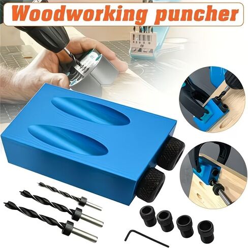 Professional 14pc Pocket Hole Drilling Kit - 15 Degree Angled Jig System with Multi-Size Drive Connectors (6/8/10mm) for Accurate Wood Joinery in Kuwait