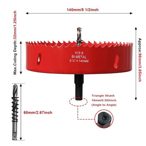 Hole Saw 5 1/2" (140mm) for Wood, HSS Bi-Metal Hole Cutter with Pilot Drill Bit for Plywood, Cornhole, Ceiling and Drywall in Kuwait