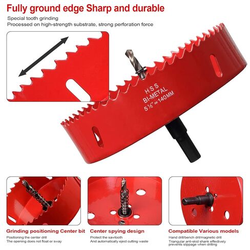 Hole Saw 5 1/2" (140mm) for Wood, HSS Bi-Metal Hole Cutter with Pilot Drill Bit for Plywood, Cornhole, Ceiling and Drywall in Kuwait