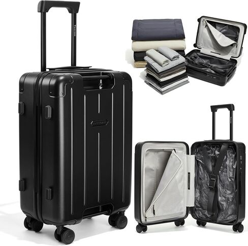 BlackVoyage Air Vacuum Seal Suitcase Carry-On 20-Inch Travel Luggage USB Port 20" AirCabin Air Compression Pump (Matte Black - Pro, 60L Capacity (2 Vacuum Bags)) in Kuwait