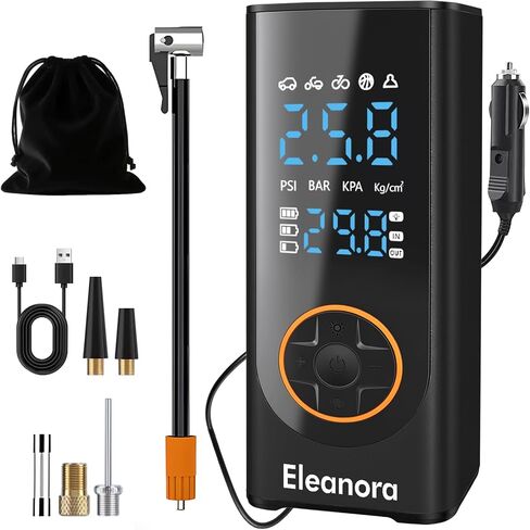 Eleanora Cordless Tyre Inflator air Compressor, Car Tire Pump 6000 mAh 150PSI 12V DC Electric Tyre Pump with LED Lights, Electric Air Pump for Vehicle Tyres/Bike/Motorbike/Ball/Inflatables in Kuwait