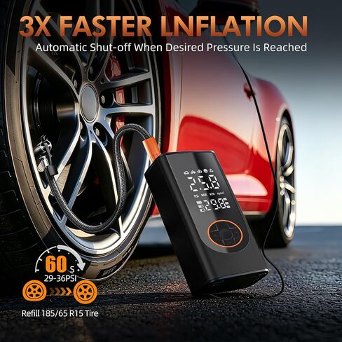Eleanora Cordless Tyre Inflator air Compressor, Car Tire Pump 6000 mAh 150PSI 12V DC Electric Tyre Pump with LED Lights, Electric Air Pump for Vehicle Tyres/Bike/Motorbike/Ball/Inflatables in Kuwait