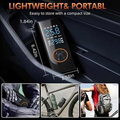 Eleanora Cordless Tyre Inflator air Compressor, Car Tire Pump 6000 mAh 150PSI 12V DC Electric Tyre Pump with LED Lights, Electric Air Pump for Vehicle Tyres/Bike/Motorbike/Ball/Inflatables in Kuwait