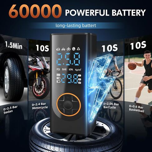 Eleanora Cordless Tyre Inflator air Compressor, Car Tire Pump 6000 mAh 150PSI 12V DC Electric Tyre Pump with LED Lights, Electric Air Pump for Vehicle Tyres/Bike/Motorbike/Ball/Inflatables in Kuwait