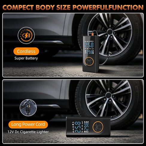 Eleanora Cordless Tyre Inflator air Compressor, Car Tire Pump 6000 mAh 150PSI 12V DC Electric Tyre Pump with LED Lights, Electric Air Pump for Vehicle Tyres/Bike/Motorbike/Ball/Inflatables in Kuwait