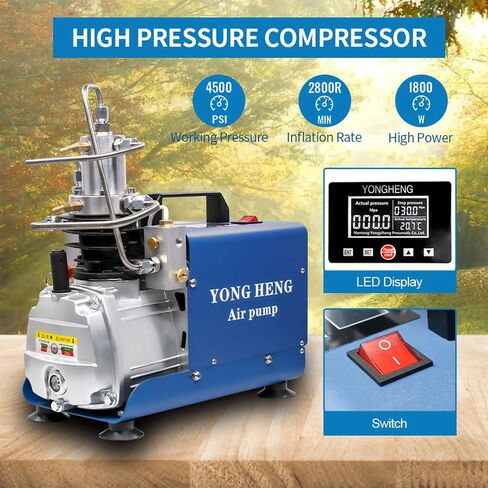 YONG HENG 4500Psi/30Mpa/ High Pressure Air Compressor Pump, LCD Display Pcp Air Compressor Pump, Auto-Stop Version with Built-in Water-Oil Separator Filter, for Filling PCP Air Rifle in Kuwait