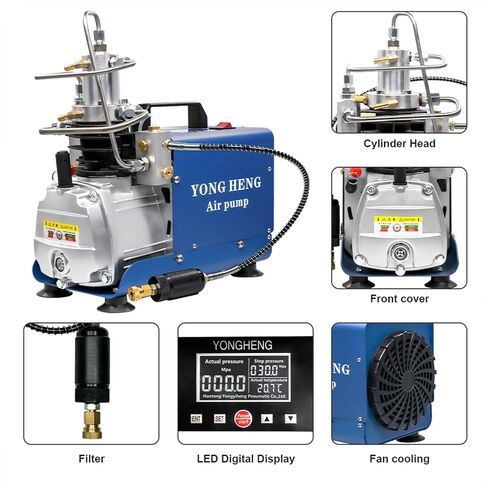 YONG HENG 4500Psi/30Mpa/ High Pressure Air Compressor Pump, LCD Display Pcp Air Compressor Pump, Auto-Stop Version with Built-in Water-Oil Separator Filter, for Filling PCP Air Rifle in Kuwait