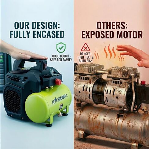 2 Gallon Quiet Air Compressor, Touch-Safe Fully Encased Design with Ergonomic Handle, Lightweight & Oil-Free for Home Use, Auto Care, Painting & Woodworking in Kuwait