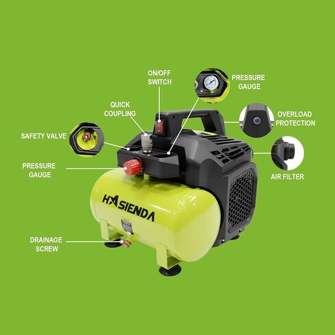 2 Gallon Quiet Air Compressor, Touch-Safe Fully Encased Design with Ergonomic Handle, Lightweight & Oil-Free for Home Use, Auto Care, Painting & Woodworking in Kuwait