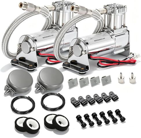 12V Heavy Duty 444c Air Compressor Kit - 120 PSI,Replacement for Air Lift 16092 16192, 16092 Air Compressor System Applicable to Train Horns, Air Horns, Pneumatic Suspension (2 PACK) in Kuwait