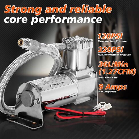 12V Heavy Duty 444c Air Compressor Kit - 120 PSI,Replacement for Air Lift 16092 16192, 16092 Air Compressor System Applicable to Train Horns, Air Horns, Pneumatic Suspension (2 PACK) in Kuwait