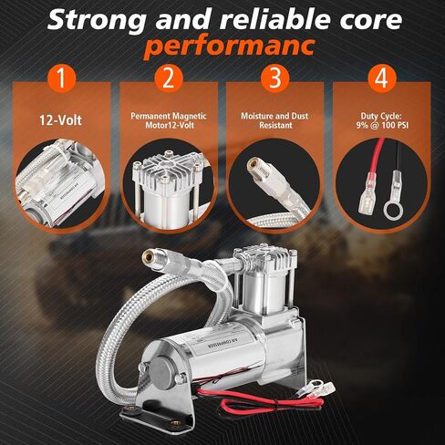 12V Heavy Duty 444c Air Compressor Kit - 120 PSI,Replacement for Air Lift 16092 16192, 16092 Air Compressor System Applicable to Train Horns, Air Horns, Pneumatic Suspension (2 PACK) in Kuwait