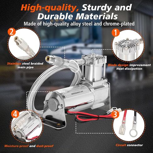 12V Heavy Duty 444c Air Compressor Kit - 120 PSI,Replacement for Air Lift 16092 16192, 16092 Air Compressor System Applicable to Train Horns, Air Horns, Pneumatic Suspension (2 PACK) in Kuwait