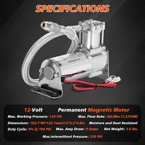 12V Heavy Duty 444c Air Compressor Kit - 120 PSI,Replacement for Air Lift 16092 16192, 16092 Air Compressor System Applicable to Train Horns, Air Horns, Pneumatic Suspension (2 PACK) in Kuwait
