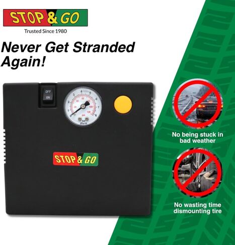 Stop & Go RCP-A37B Air Compressor/Inflater with 12V Car Adapter & Built in LED Light for Automotive, Motorcycle, Scooter, ATV, UTV, Golf Cart, Lawn Mower, or Other Inflation Purposes in Kuwait