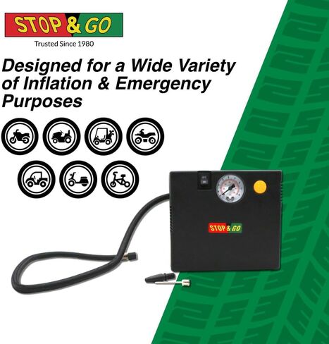 Stop & Go RCP-A37B Air Compressor/Inflater with 12V Car Adapter & Built in LED Light for Automotive, Motorcycle, Scooter, ATV, UTV, Golf Cart, Lawn Mower, or Other Inflation Purposes in Kuwait