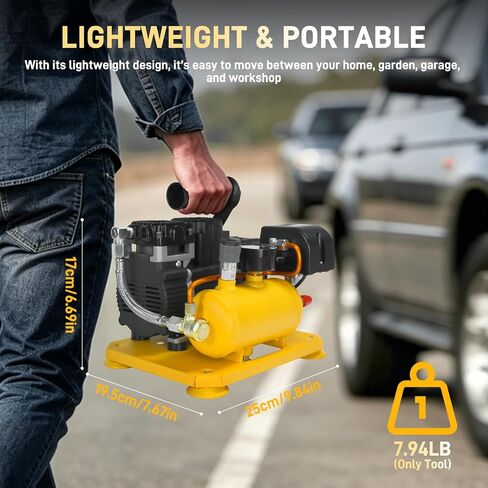 Cordless Air Compressor for Dewalt 20V Battery,Lightweight, Ultra Quiet, Max 116 PSI Pressure, Oil-Free, 0.26 Gallon Tank,65 dB Noise Level Portable Air Compressor, for Brad and Roofing Nailers in Kuwait