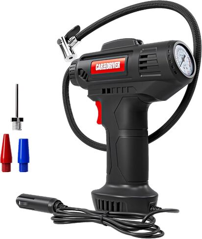CAD-KH1001 Smart Air Compressor – Portable 12V Digital Tire Inflator | Adjustable PSI with Auto Shut-Off | 3 Nozzle Attachments, 10ft Cable, LED Display | For Tires, Sports Balls & Inflatables in Kuwait