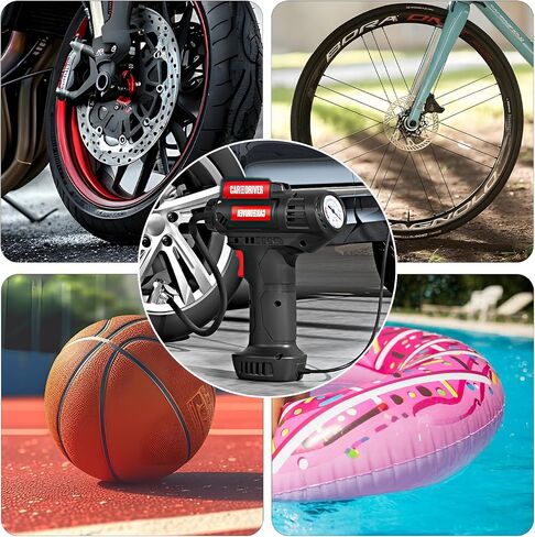 CAD-KH1001 Smart Air Compressor – Portable 12V Digital Tire Inflator | Adjustable PSI with Auto Shut-Off | 3 Nozzle Attachments, 10ft Cable, LED Display | For Tires, Sports Balls & Inflatables in Kuwait