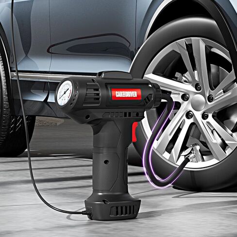 CAD-KH1001 Smart Air Compressor – Portable 12V Digital Tire Inflator | Adjustable PSI with Auto Shut-Off | 3 Nozzle Attachments, 10ft Cable, LED Display | For Tires, Sports Balls & Inflatables in Kuwait