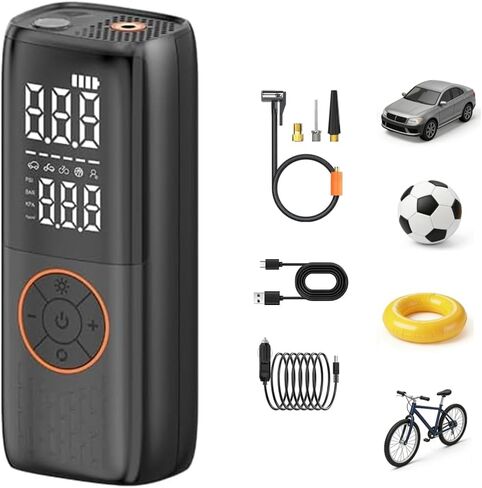 Tire Inflator Portable Air Compressor - 150PSI Cordless Portable Air Pump for Car Tires with Pressure Gauge & LED Lights - 3X Faster Tire Pump for Car, Motorcycle, Balls and Bicycle in Kuwait