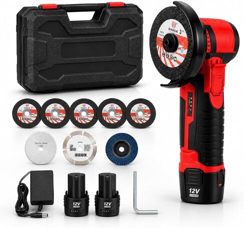 12V Cordless Mini Angle Grinder, 3-Inch | Brushless Cut Off Tool with 2 Batteries, 19500 RPM Compact One-Handed Cutter for Metal, Wood, PVC and Tile Cutting in Kuwait