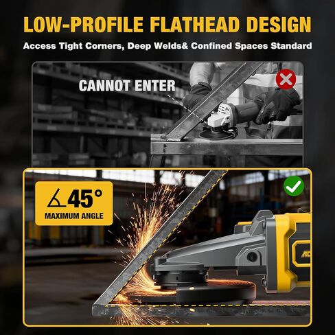 Flathead Angle Grinder for DeWalt 20V MAX Battery (Tool Only) | 5-in. brushless motor, 3 speeds (3500/5500/8500 RPM), gyroscopic kickback protection for tight corners, welds & pipes. in Kuwait