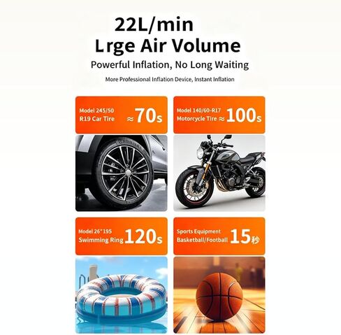 Tire Inflator Portable Air Compressor - 150PSI Cordless Portable Air Pump for Car Tires with Pressure Gauge & LED Lights - 3X Faster Tire Pump for Car, Motorcycle, Balls and Bicycle in Kuwait