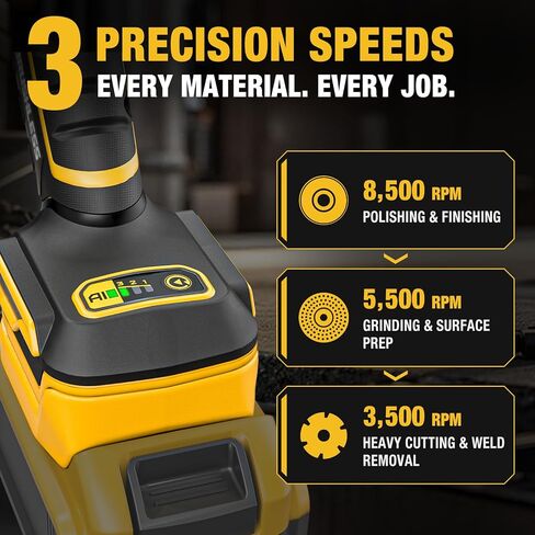 Flathead Angle Grinder for DeWalt 20V MAX Battery (Tool Only) | 5-in. brushless motor, 3 speeds (3500/5500/8500 RPM), gyroscopic kickback protection for tight corners, welds & pipes. in Kuwait
