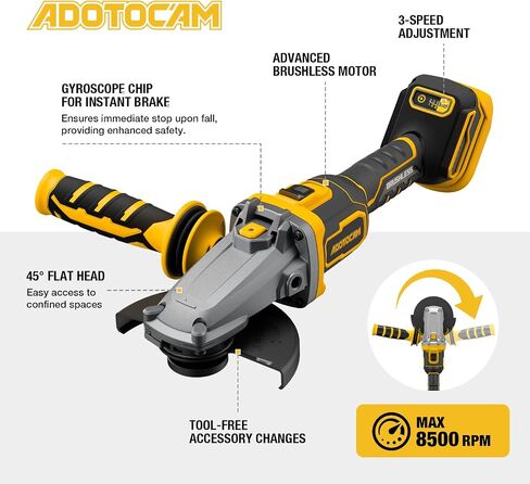 Flathead Angle Grinder for DeWalt 20V MAX Battery (Tool Only) | 5-in. brushless motor, 3 speeds (3500/5500/8500 RPM), gyroscopic kickback protection for tight corners, welds & pipes. in Kuwait
