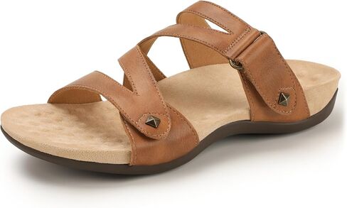 IDIFU Women's Arch Support Slide Sandals Adjustable Double Straps Open Toe Slip On Dressy Soft Cushioned Footbed Strappy Slides Comfortable Lightweight Cute Casual Summer Walking Travel Flat Sandals in Kuwait