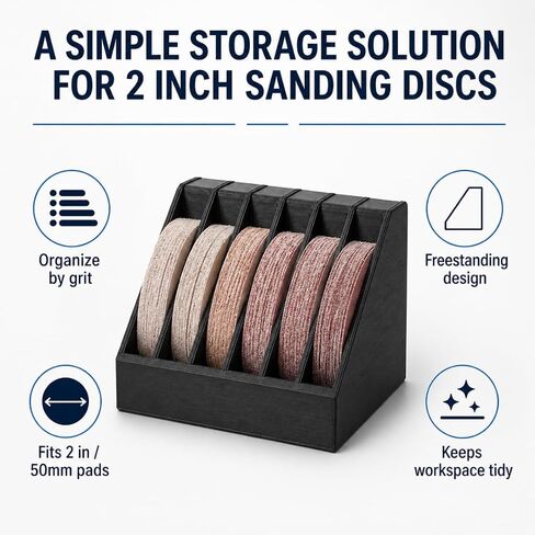 2 Inch Sanding Disc Holder with 6 Dividers – Tabletop Storage Organizer for 50mm Abrasive Pads | Keeps Grits Sorted and Workshop Tidy | Freestanding Compact Caddy for in Kuwait