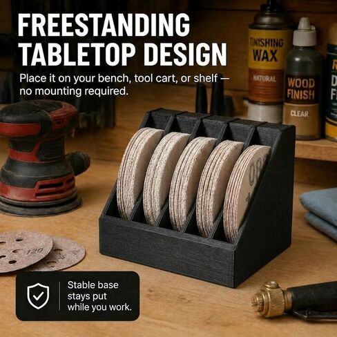 2 Inch Sanding Disc Holder with 6 Dividers – Tabletop Storage Organizer for 50mm Abrasive Pads | Keeps Grits Sorted and Workshop Tidy | Freestanding Compact Caddy for in Kuwait