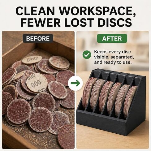 2 Inch Sanding Disc Holder with 6 Dividers – Tabletop Storage Organizer for 50mm Abrasive Pads | Keeps Grits Sorted and Workshop Tidy | Freestanding Compact Caddy for in Kuwait