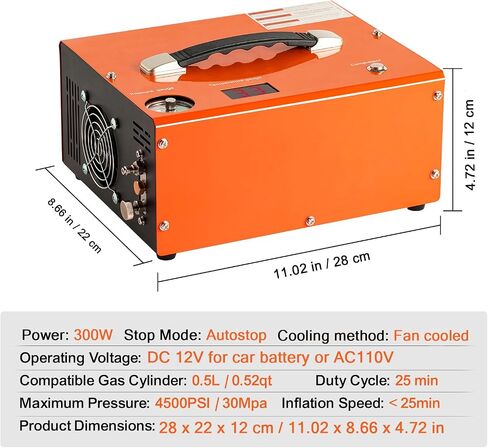 PCP Air Compressor 4500Psi/30Mpa, 300W Oil-Free Fast Fill Pump with Auto Shut-Off, Dual Power 12V DC & 110V AC, Built-in Fan, Portable Air Pump Paintball, Air Rifle, Airguns HPA Tanks in Kuwait