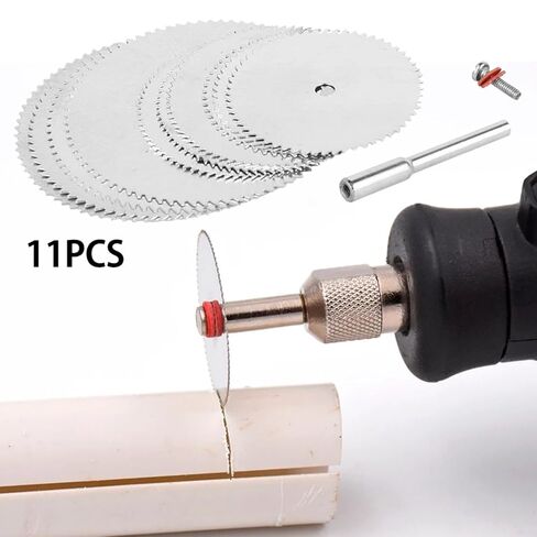 FABULETTA 11pcs Saw Blade Set Stainless Steel Cutting Disc for Rotary Tool Electric Grinding Wood Plastic PVC Pipe Silver 22mm 25mm 32mm with Rod Power Tool Accessories in Kuwait
