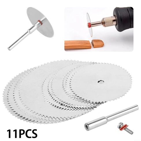 FABULETTA 11pcs Saw Blade Set Stainless Steel Cutting Disc for Rotary Tool Electric Grinding Wood Plastic PVC Pipe Silver 22mm 25mm 32mm with Rod Power Tool Accessories in Kuwait