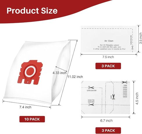 3D AirClean Dust Bags Replacement for Miele FJM Vacuum, Compatible with Compact C2 C1 Complete C1 S241 S290 S300i S500 S700 S4 S6 Series, 10 Pack with 3 Motor Filters & 3 AirClean Filters in Kuwait