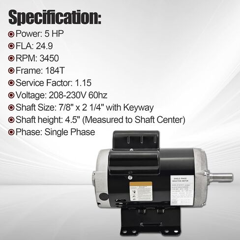 23378805 54421193 Air Compressor Motor Fits for Ingersoll Rand | Single Phase 5HP 3450 RPM 184T Frame 208-230V in Kuwait