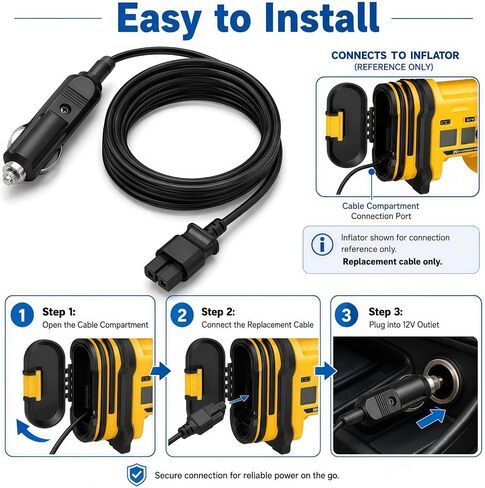 13FT N506585 Replacement Inflator Cord, 12V DC Car Power Supply Cable Compatible with DeWalt DCC020IB 20V MAX Tire Inflator Air Compressor in Kuwait