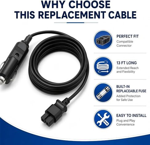 13FT N506585 Replacement Inflator Cord, 12V DC Car Power Supply Cable Compatible with DeWalt DCC020IB 20V MAX Tire Inflator Air Compressor in Kuwait