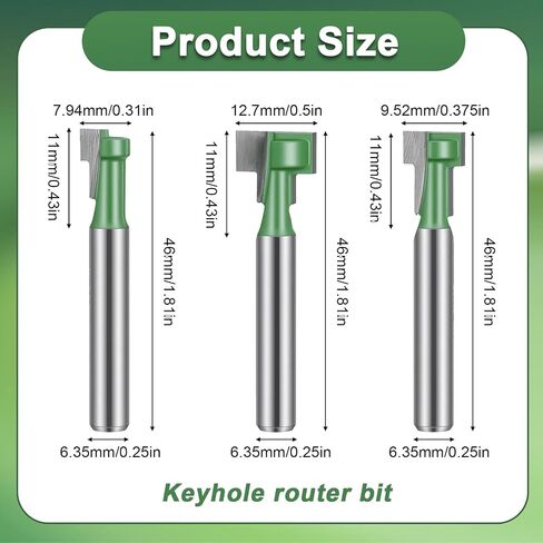 3pcs Keyhole Router Bits Set 1/4" Shank T Slot Cutter Set Router Bits 5/16, 3/8, 1/2 Inch Blade Diameter for Wood Hex Bolt T-Track Slotting Milling Cutters Home DIY in Kuwait