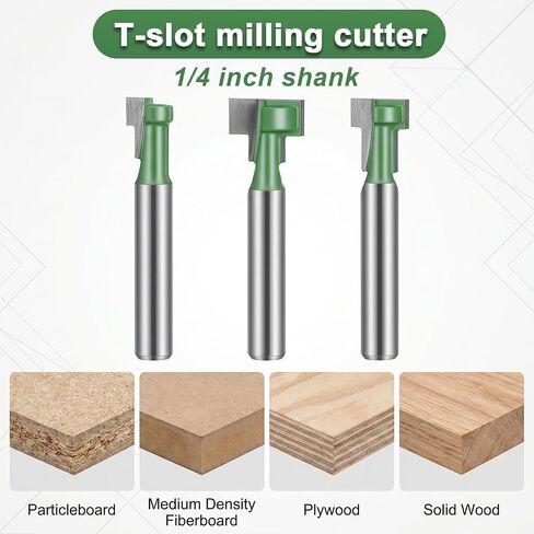 3pcs Keyhole Router Bits Set 1/4" Shank T Slot Cutter Set Router Bits 5/16, 3/8, 1/2 Inch Blade Diameter for Wood Hex Bolt T-Track Slotting Milling Cutters Home DIY in Kuwait