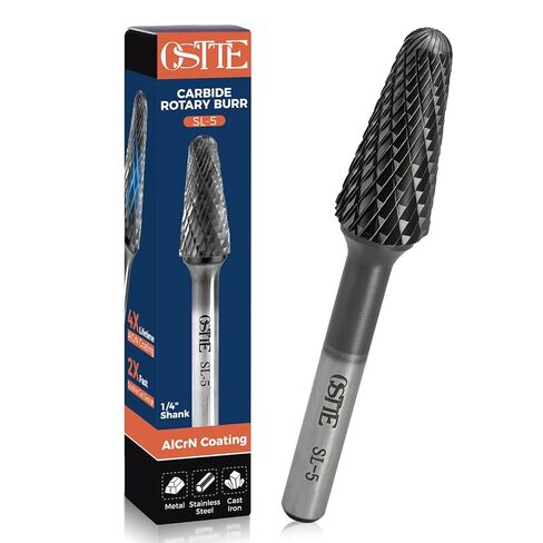 1Pcs AlCrN Carbide Burr (Pro), Double Cut for Hard Metal Working, SB-5 | Tungsten Carbide AlCrN Coating Double Cut 1/4" Shank Industrial Rotary File Steel Cast Iron Aluminum Die Grinder Cutting Burr in Kuwait