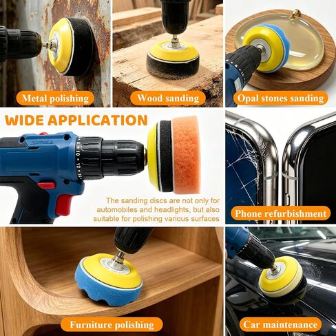 Wet Dry Sanding Discs Polishing Kit 3 Inch 154PCS Hook and Loop Pads | Headlight Restoration Kit, Grit 60 80 150 180 240 400 600 800 1000 1500 2000 3000 5000 10000 with 1/4" 1/8" Shank for Drill in Kuwait